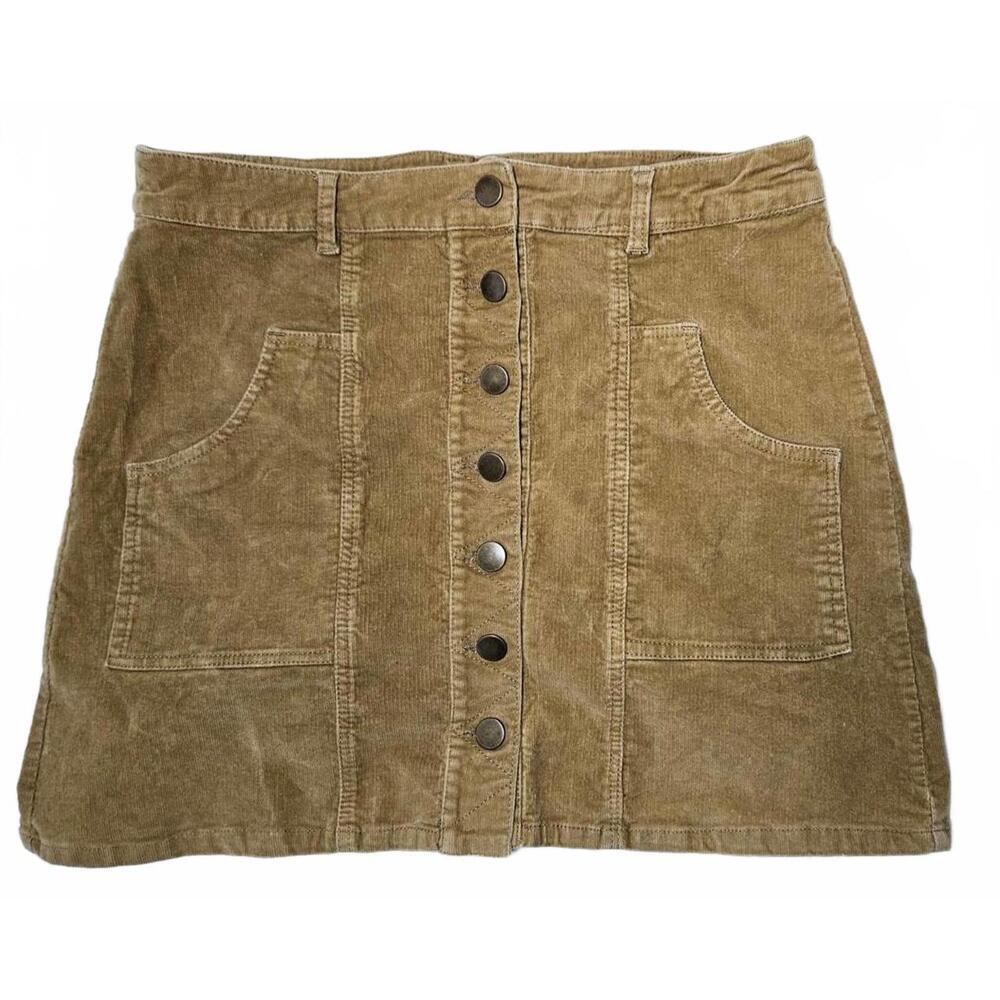 Altar'd State Women's Caramel Corduroy A-Line Skirt with Button Front Size Large